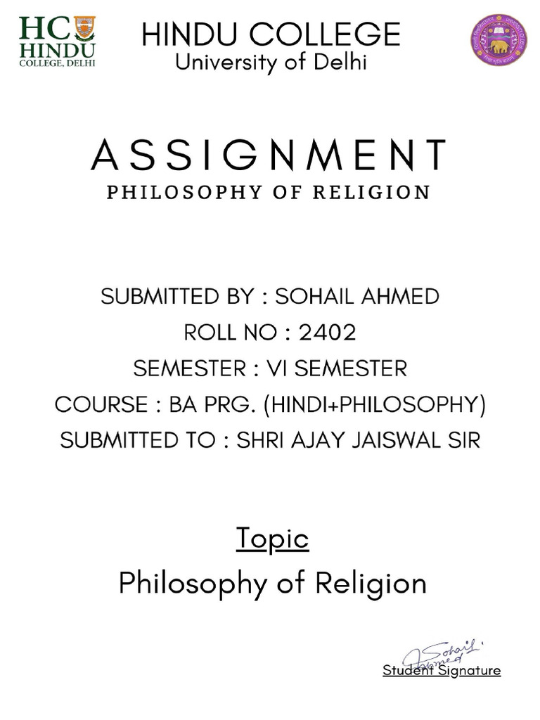 Sohail - Philosophy of Religion Assignment | PDF