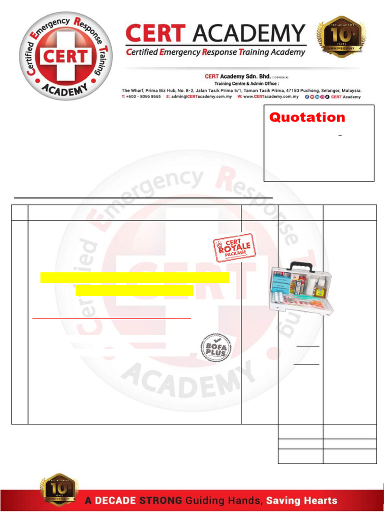 Quotation 0682 - 2 Days Basic Occupational First Aid CPR AED Training ...