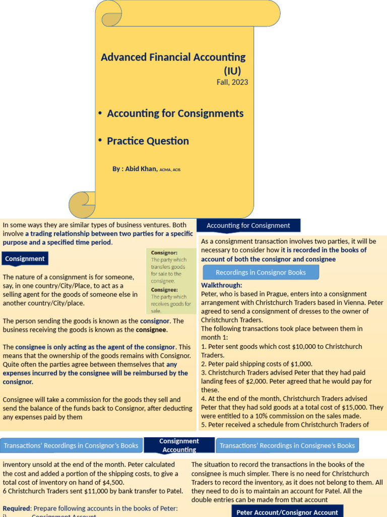 Lecture - 7 Accounting For Consignments | PDF