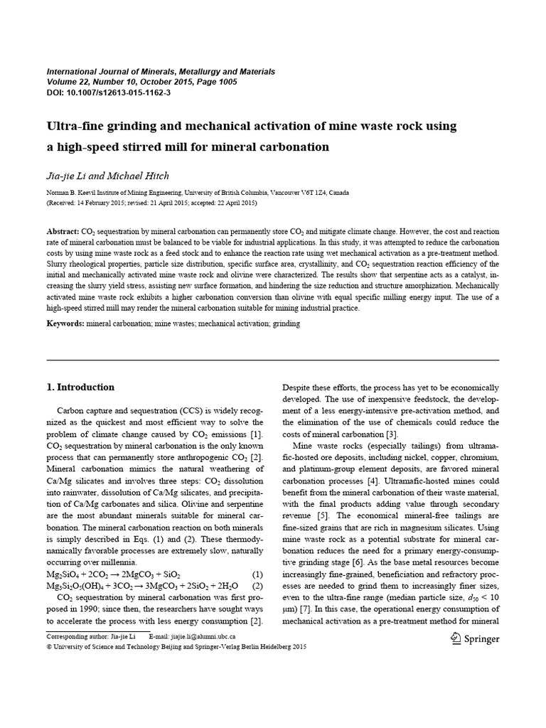 Ultrafine grinding int j minerals metallurgy and mat 2015 vol 22 no 10