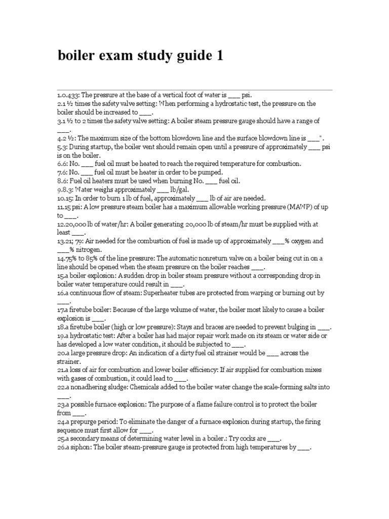 Boiler Exam Study Guide 1 PDF Boiler Combustion