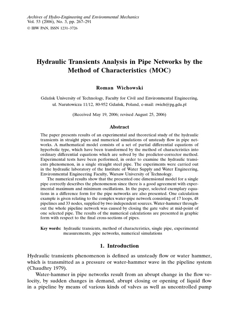 Hydraulic Transients Analysis in Pipe Networks by The Method of ...