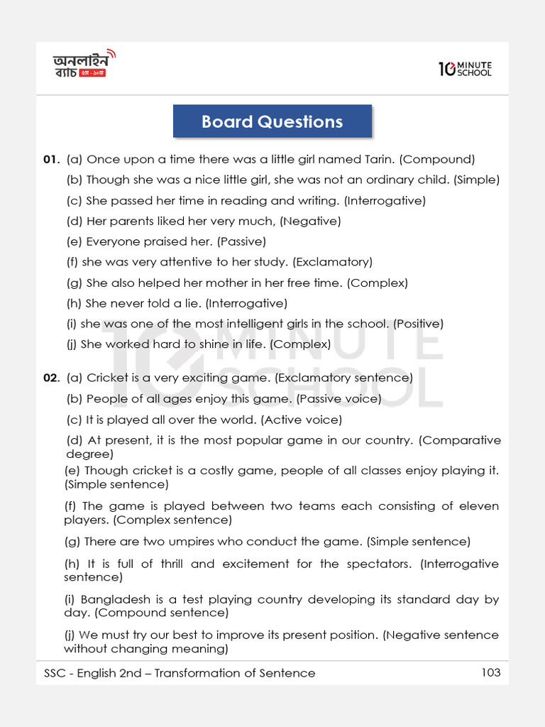 Sentence Transformation Exercises for SSC | PDF