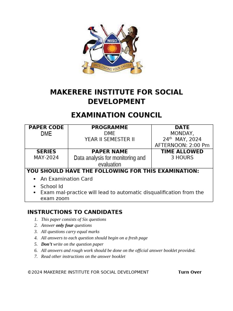 Data Analysis Exam for Monitoring & Evaluation | PDF | Data Analysis ...