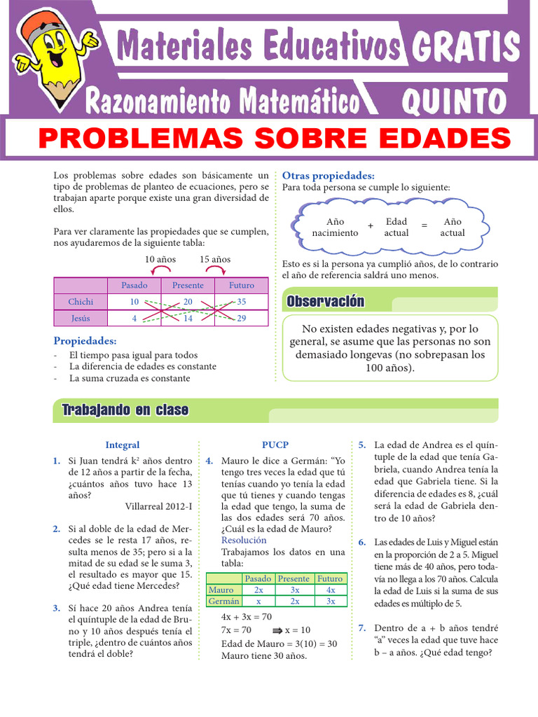 Problemas Sobre Edades para Quinto Grado de Secundaria | PDF