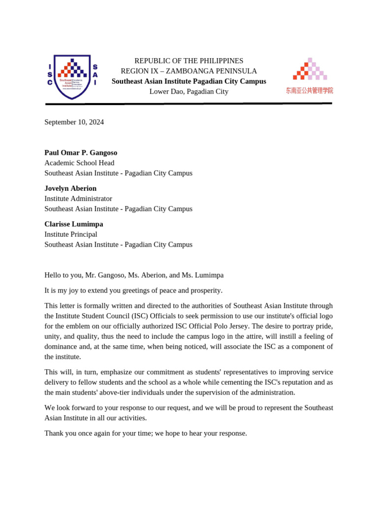 ISC Logo Use Request Letter | PDF | Wellness