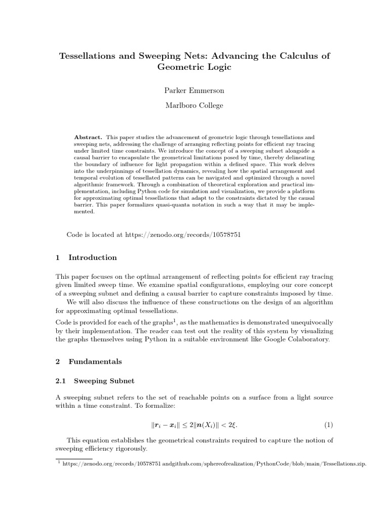 Tessellations and Sweeping Nets Advancing The Calculus of Geometric ...