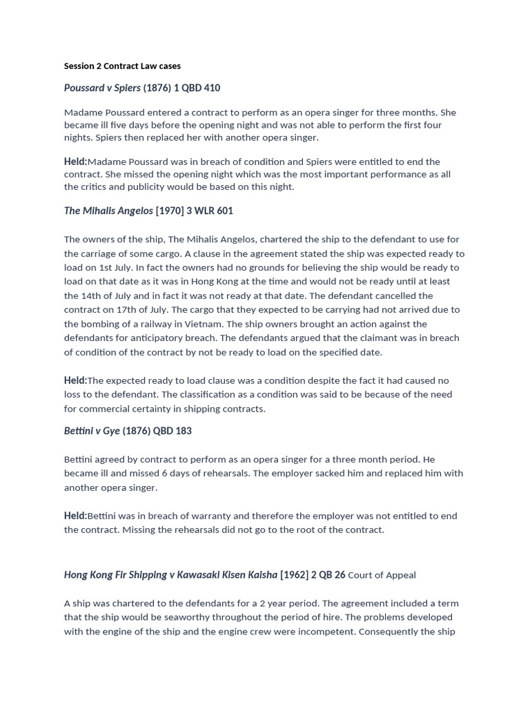 Key Contract Law Case Summaries | PDF | Common Law | Law