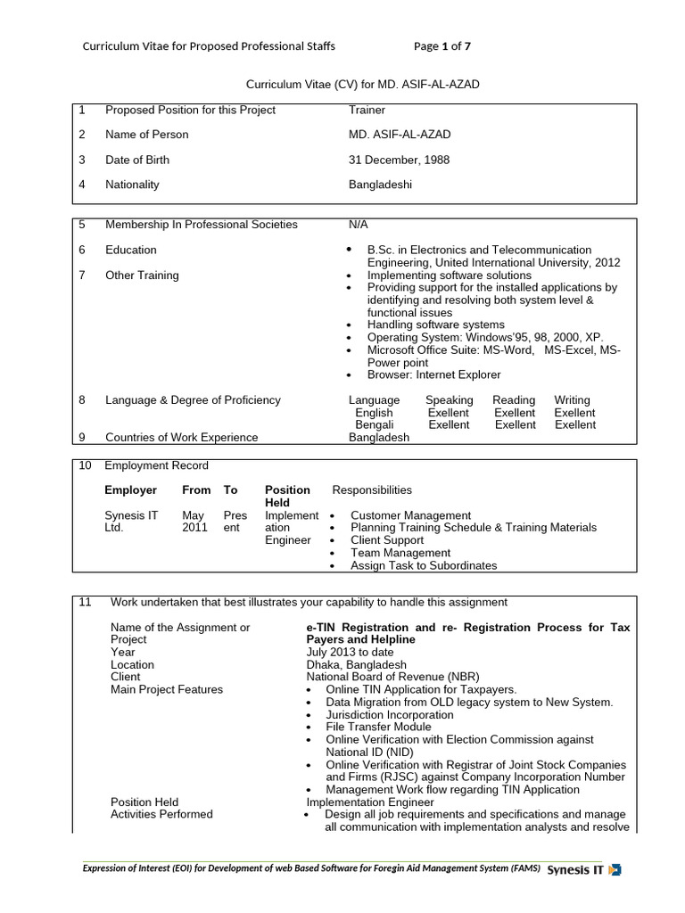 Trainer Asif-Al-Azad CV | PDF