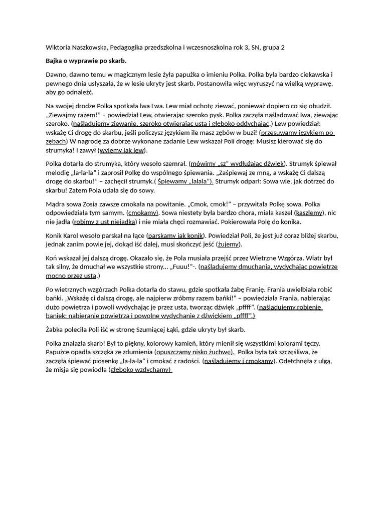 Bajka Logopedyczna | PDF