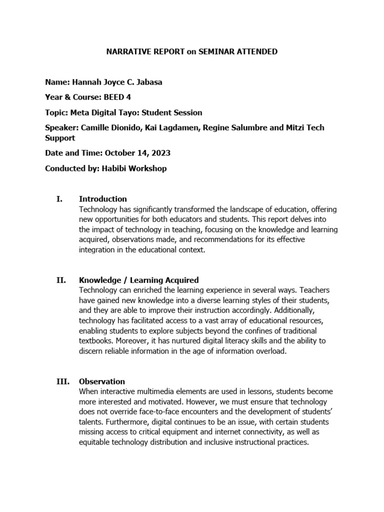 I Am Sharing 'NARRATIVE-REPORT-Format' With You | PDF