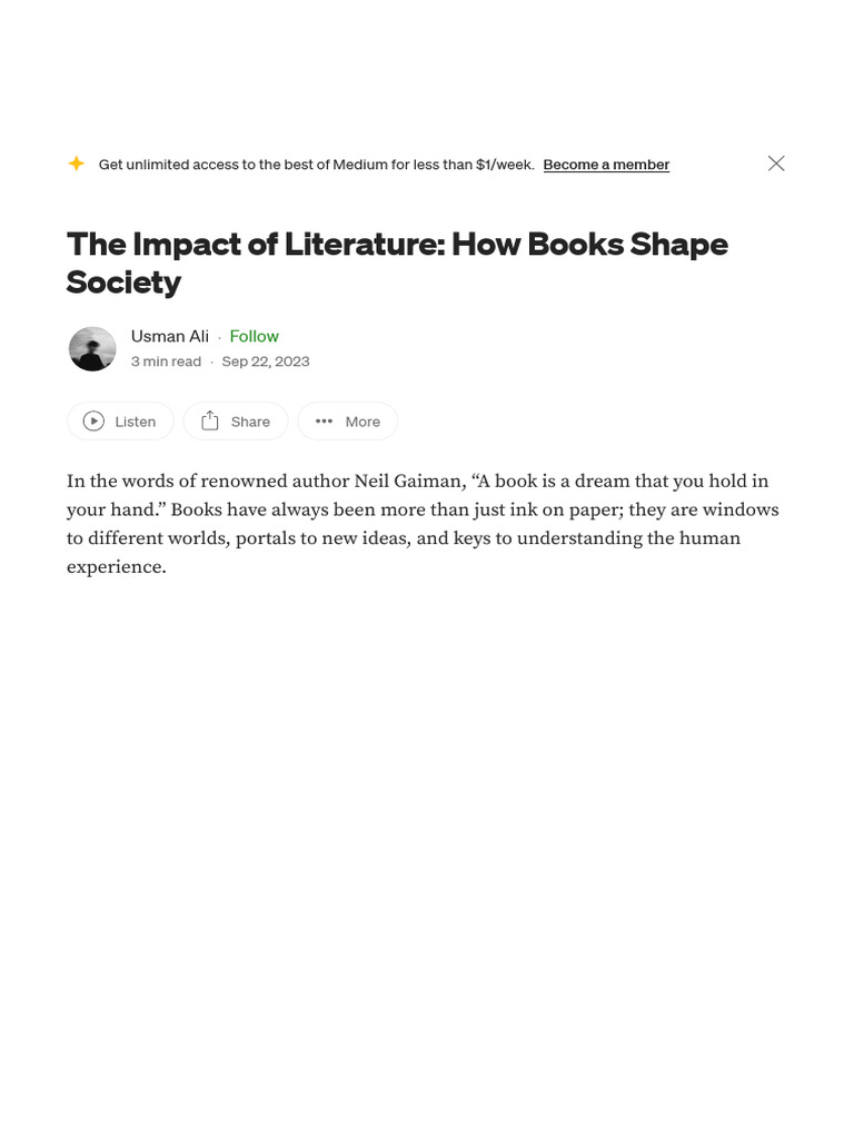 The Impact of Literature - How Books Shape Society - by Usman Ali ...