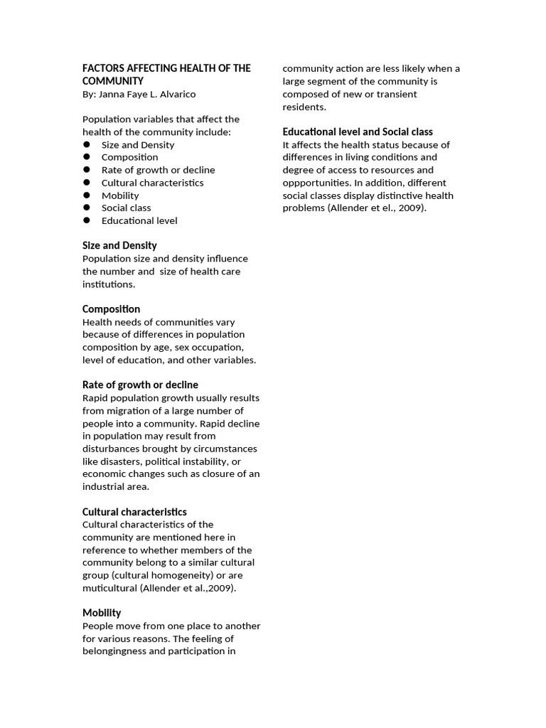 FACTORS AFFECTING HEALTH OF THE COMMUNITY.docxhandout | PDF
