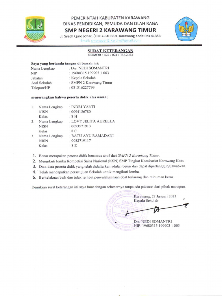 Surat Keterangan - Ratu Ayu - KSN Ips - Dukati | PDF