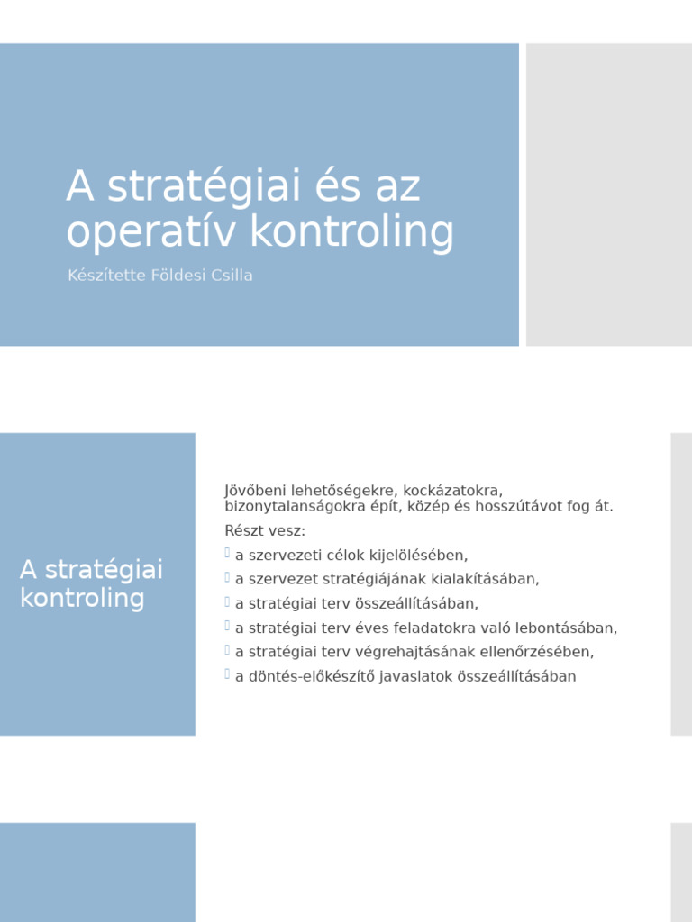 A Stratégiai És Az Operatív Kontroling | PDF