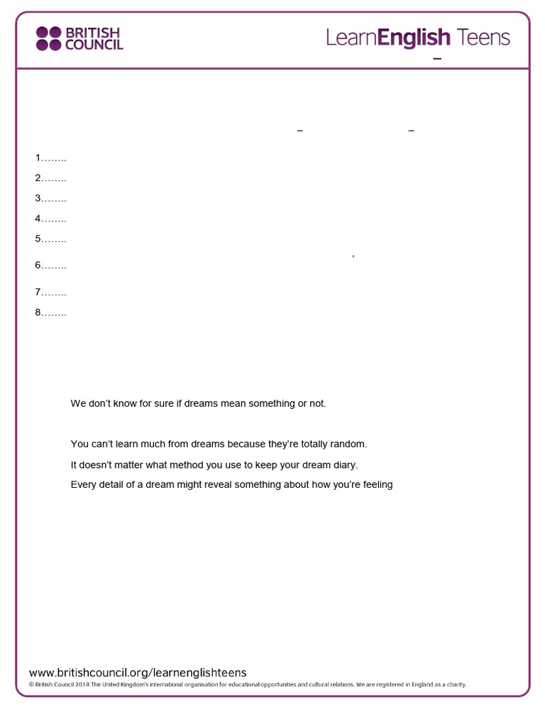 Dreams Level 2 - Exercises | PDF