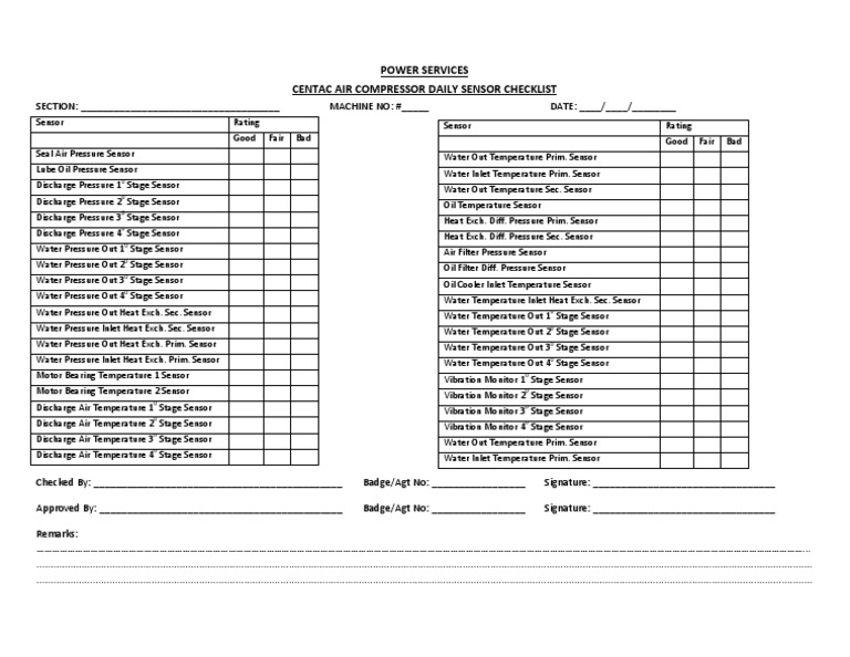 Centac Compressor Sensor Checklist | PDF