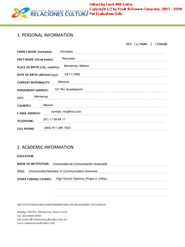 Personal Information and CV Template | PDF | Politics