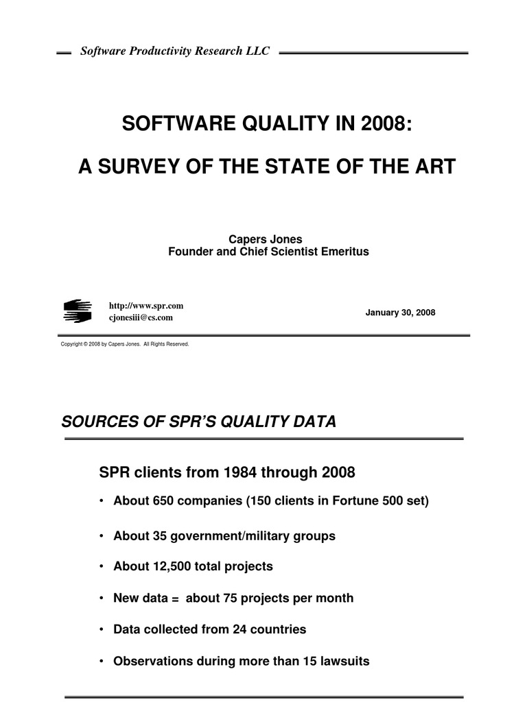 Capers Jones Software Quality in 2008 PDF Software Bug Data Quality