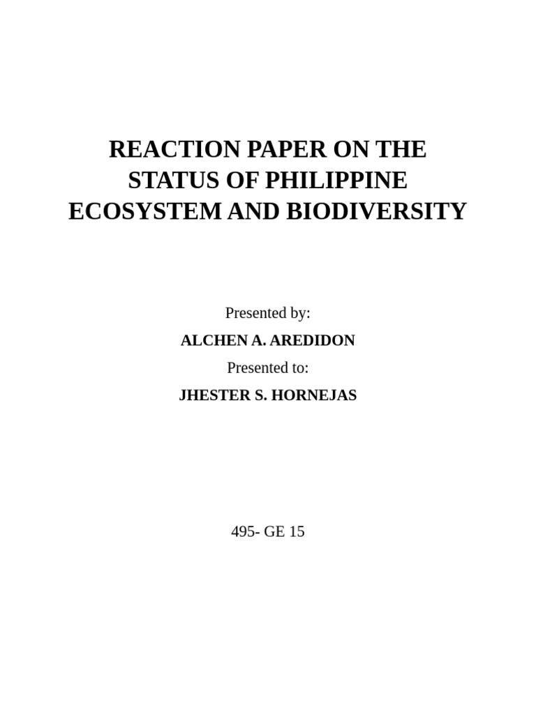 Reaction Paper On The Status of Philippine Ecosystem and Biodiversity | PDF