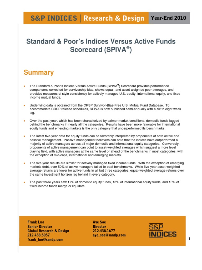 SPIVA Scorecard Year End 2010 | PDF | Stock Market Index | Bond Credit ...