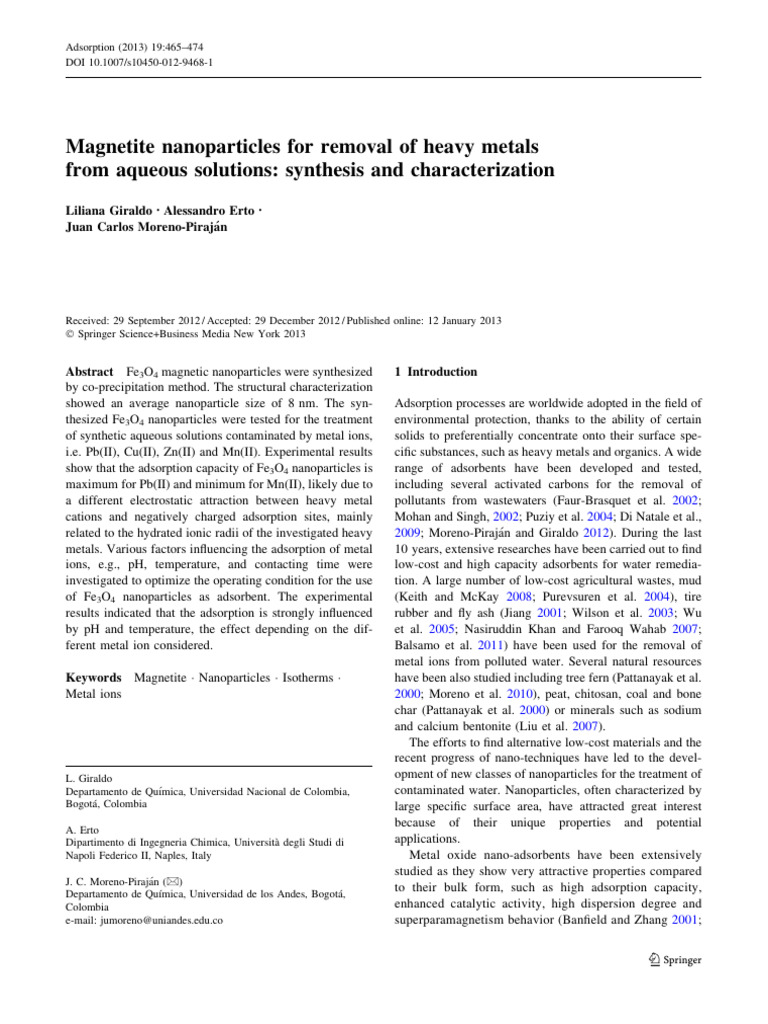 Magnetite Nanoparticles For Removal of Heavy Metals From Aqueous ...