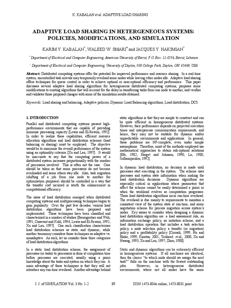 Adaptive Load Sharing in Distributed Systems | PDF | Distributed ...