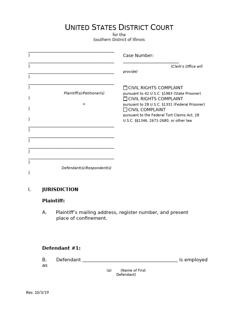 Civil Rights Complaint Form for Prisoners | PDF | Lawsuit | Complaint