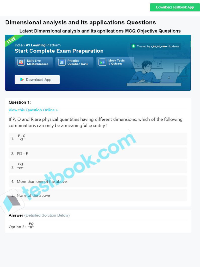 MCQ On Dimensional Analysis and Its Applications ...