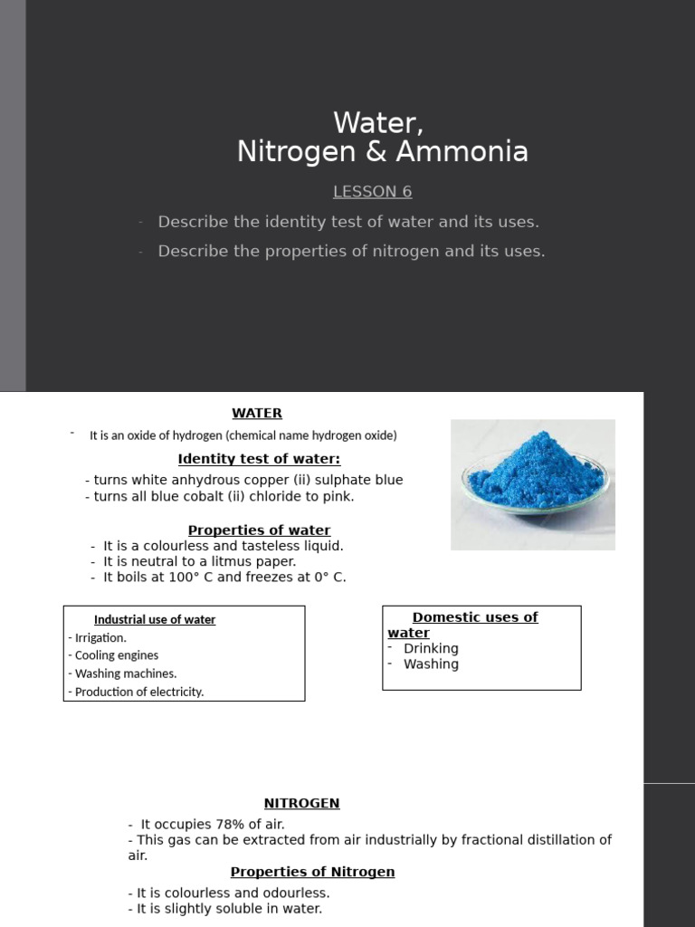 Water, Nitrogen, and Ammonia Overview | PDF | Ammonia | Nitrogen