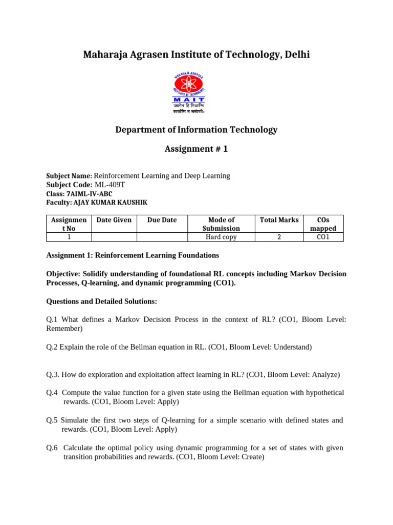 Assignment 1 To 4 - RLDL - Questions - Only | PDF