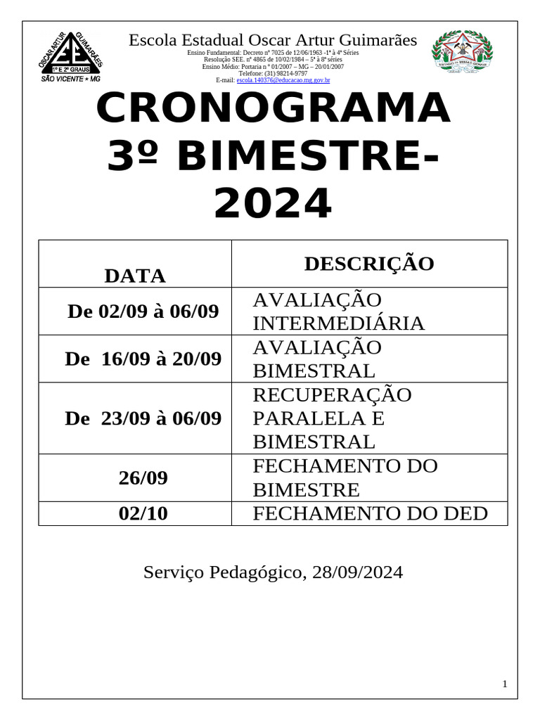 Cronograma 3º Bimestre | PDF