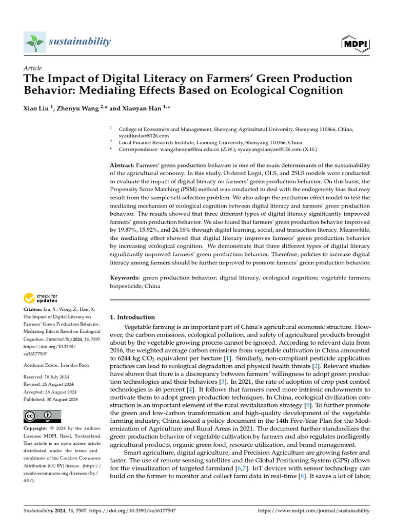 Liu 等 - 2024 - The impact of digital literacy on farmers' green ...
