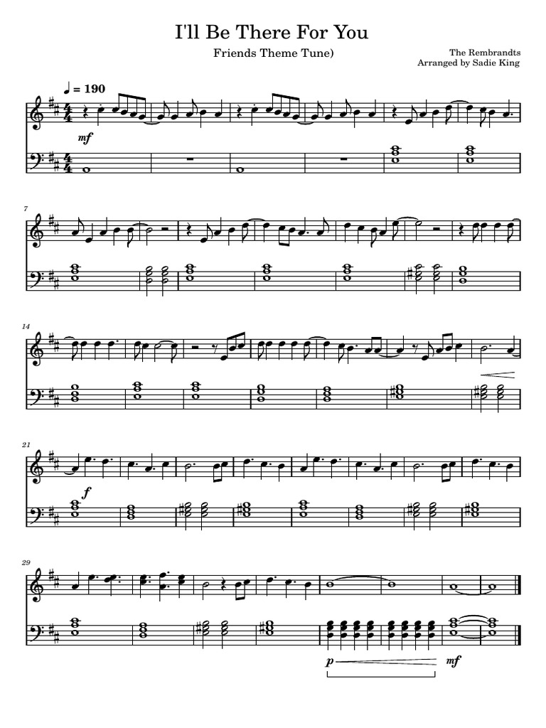 Ill be there for you friends theme by the rembrandts easy piano pdf