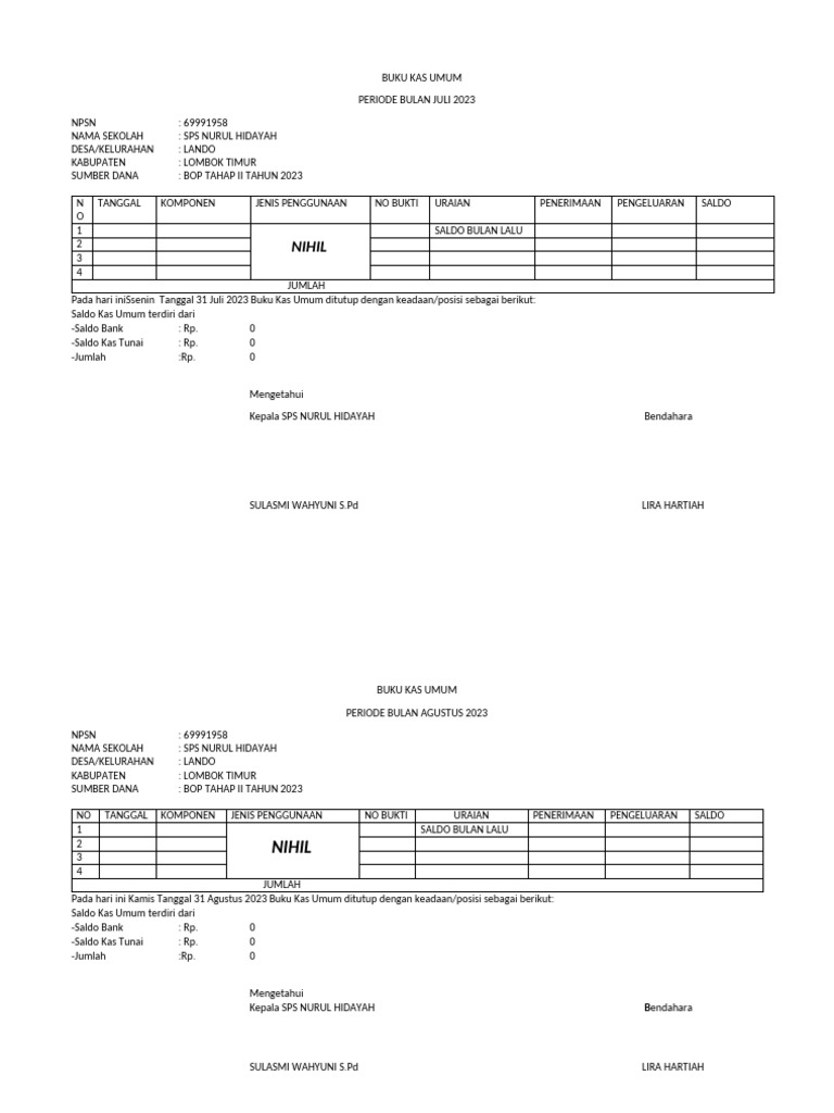 Buku Kas Umum | PDF
