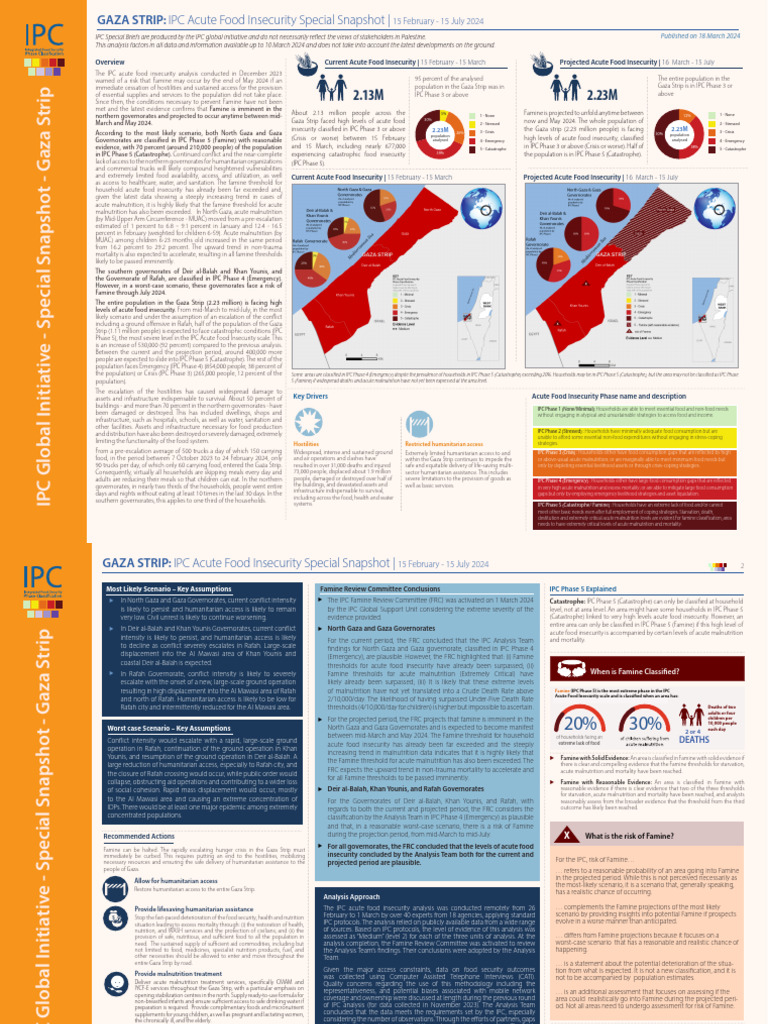 IPC Gaza Strip Acute Food Insecurity Feb July2024 Special Snapshot | PDF