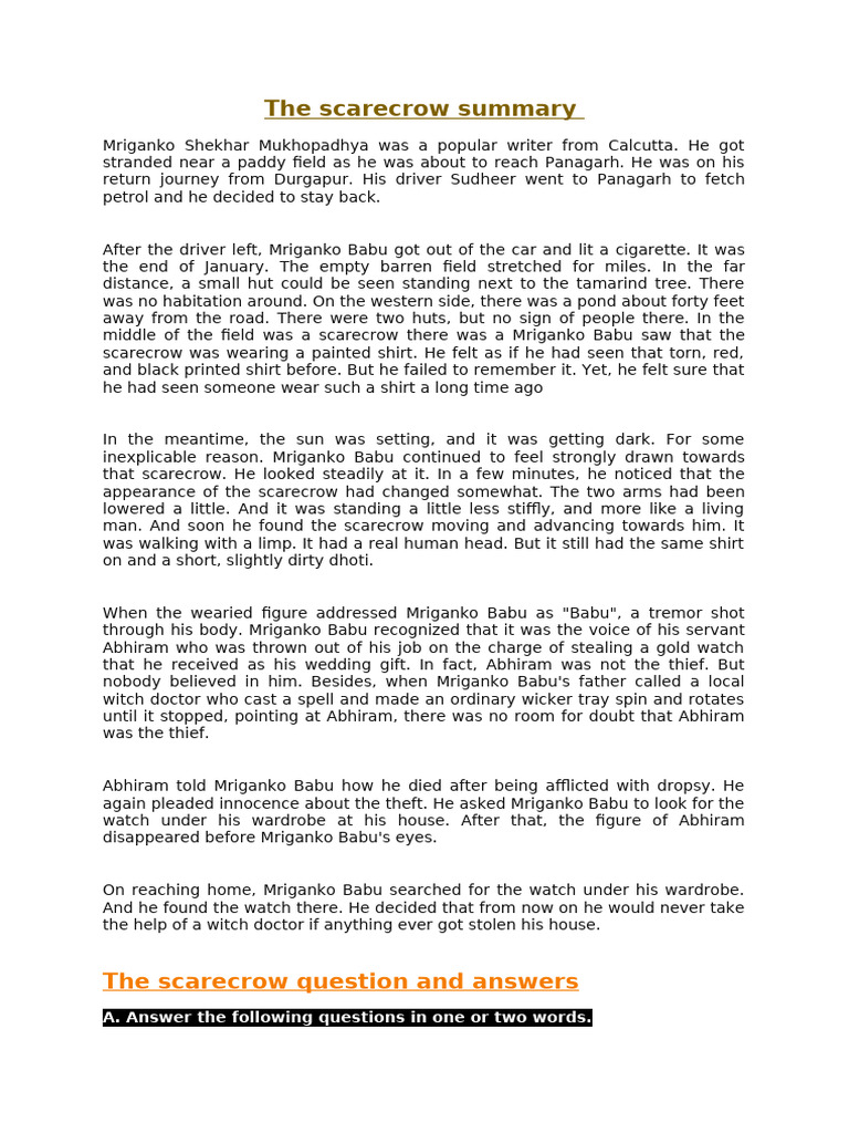 The Scarecrow Summary Pdf