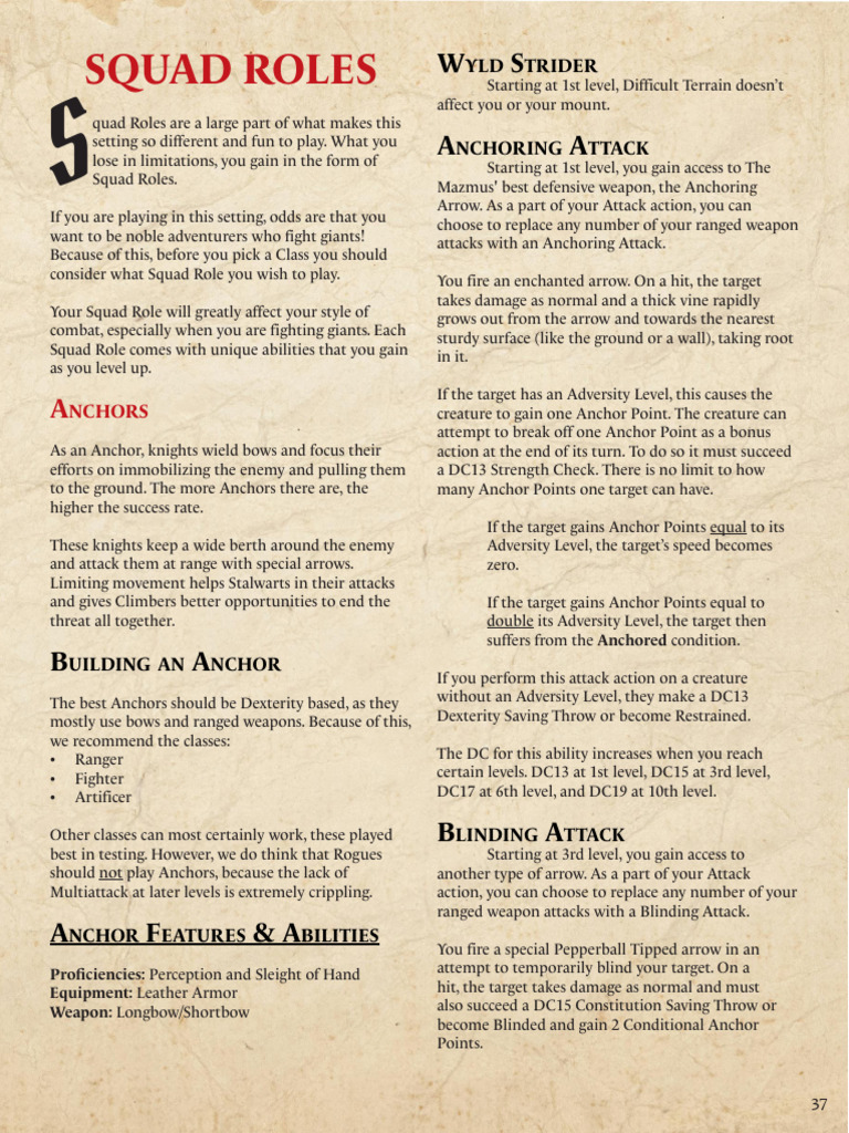 Squad Role Mechanics Tales From Cazilor | PDF