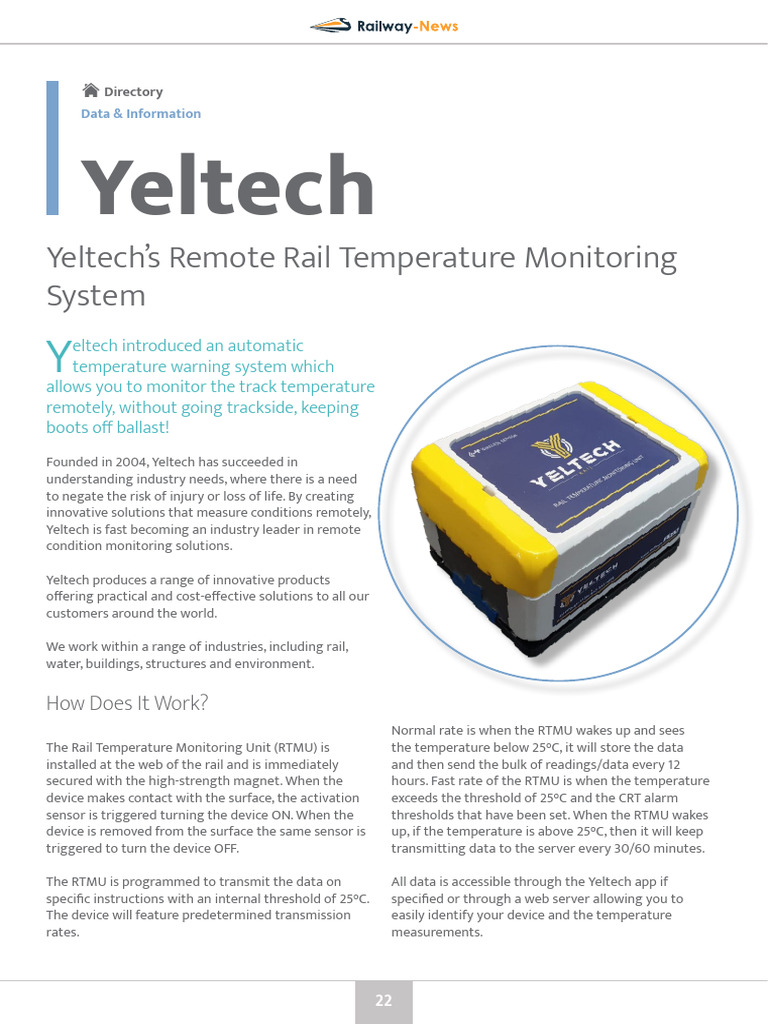 Yeltech rail temperature monitoring system | PDF