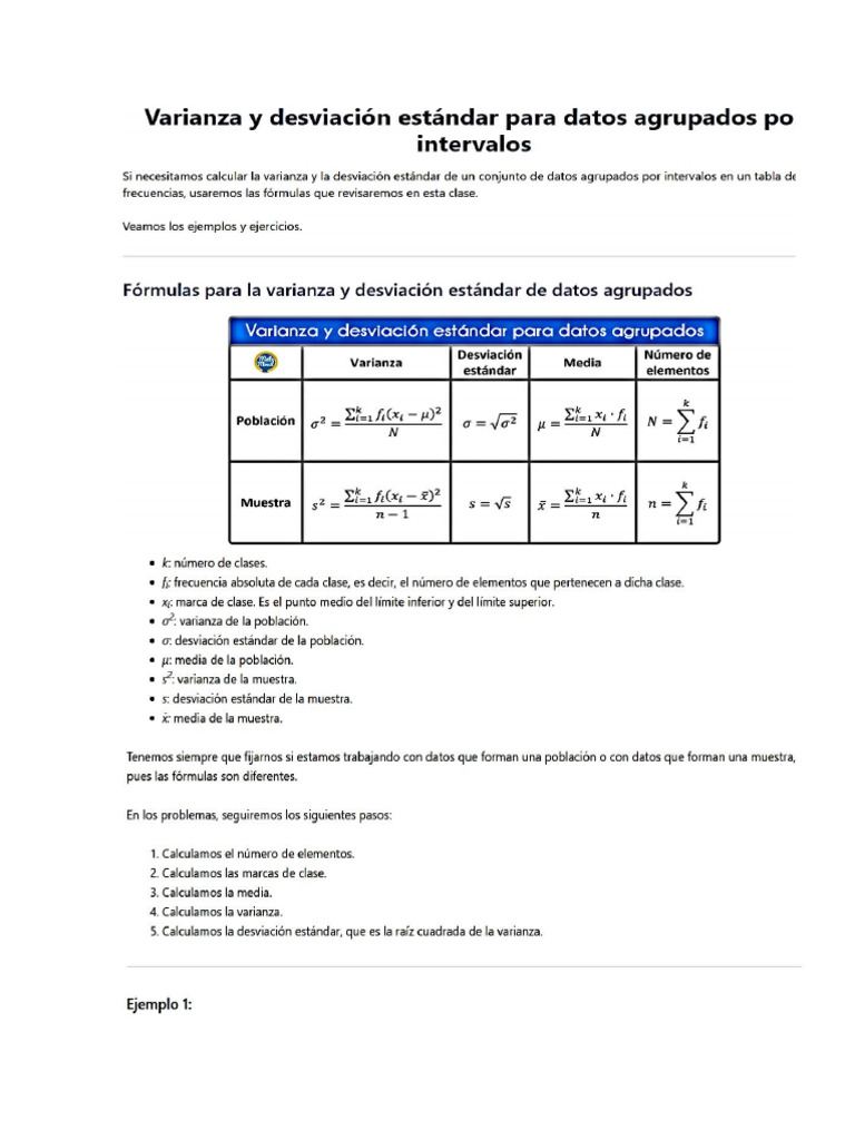 Varianza y Desv Estandar Con Intervalos | PDF