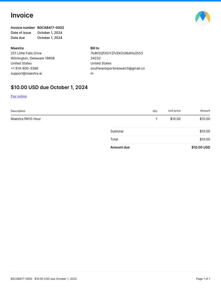 2024-10-01 - Maestra Tranasciption Service - $10 | PDF