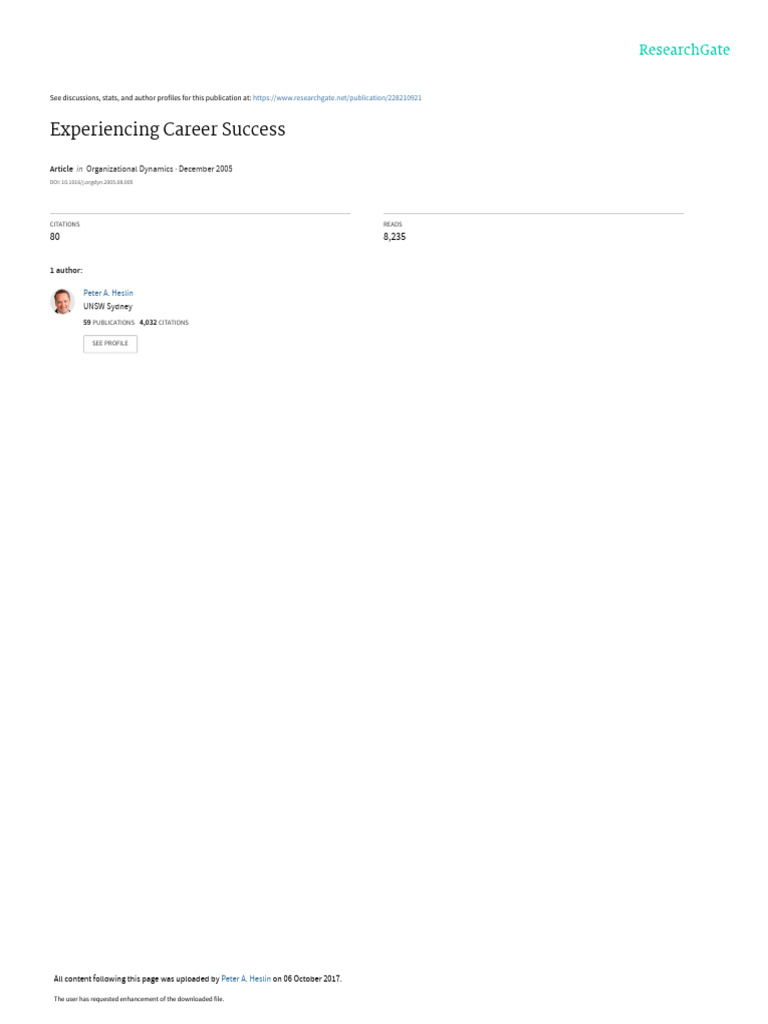 Experiencing Career Success Pdf