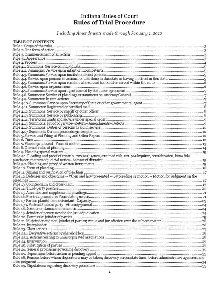 Indiana Trial Procedure Rules Overview | PDF | Service Of Process ...