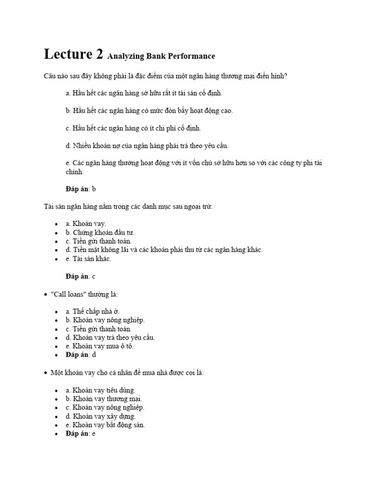 Lecture 2 Analyzing Bank Performance | PDF