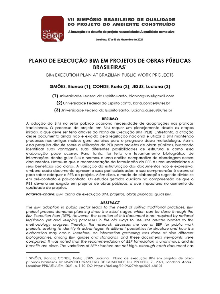 Plano de Execução Bim em Projetos de Obras Públicas Brasileiras | PDF
