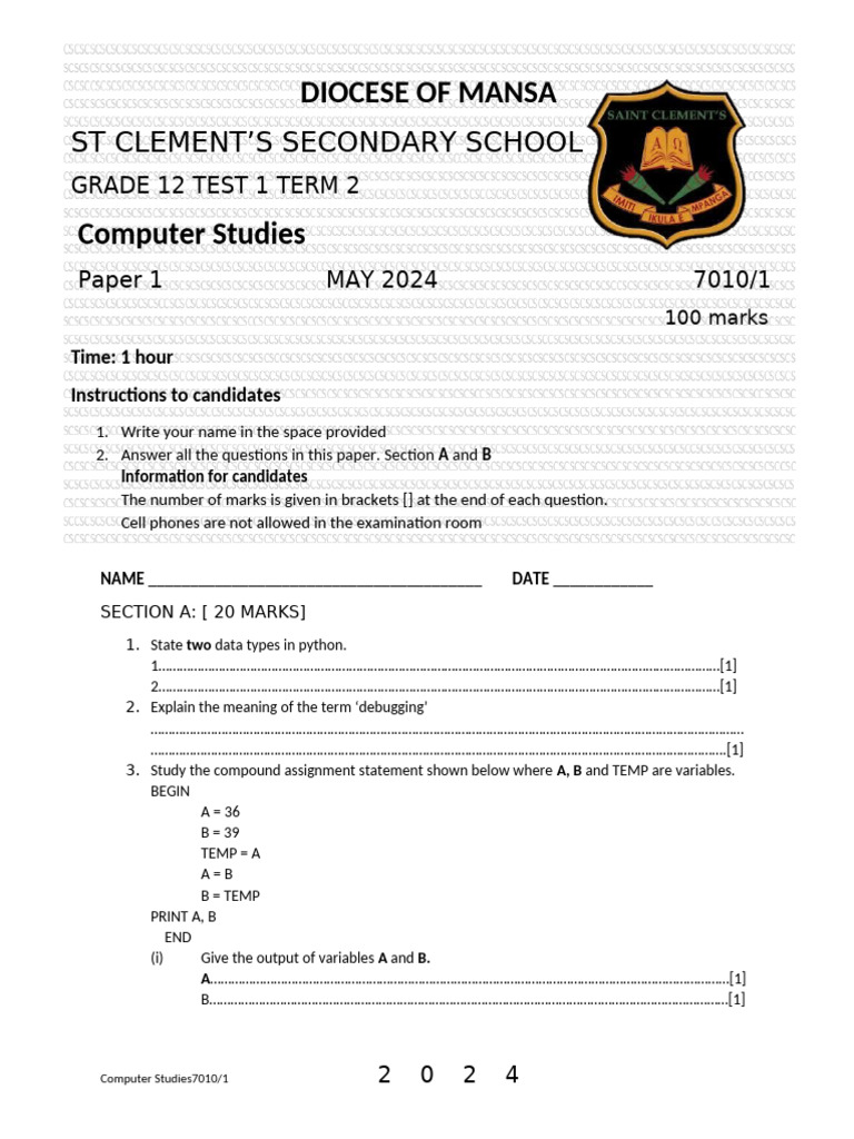 G12 Test 1 Term 2 2024 Pdf