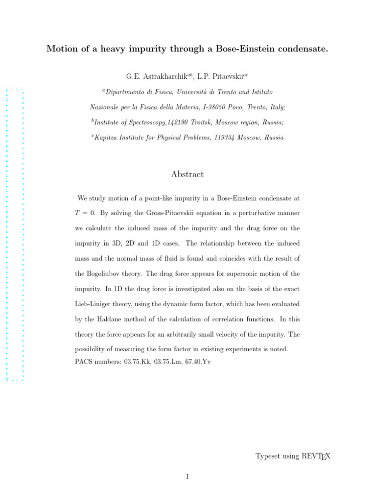 Motion of A Heavy Impurity Through A Bose-Einstein Condensate | PDF