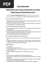 Download Pengumuman UAS dan Tugas Akhir MK Praktikum Sistem Basis Data 2011-2012 by Galih Hermawan SN77590891 doc pdf