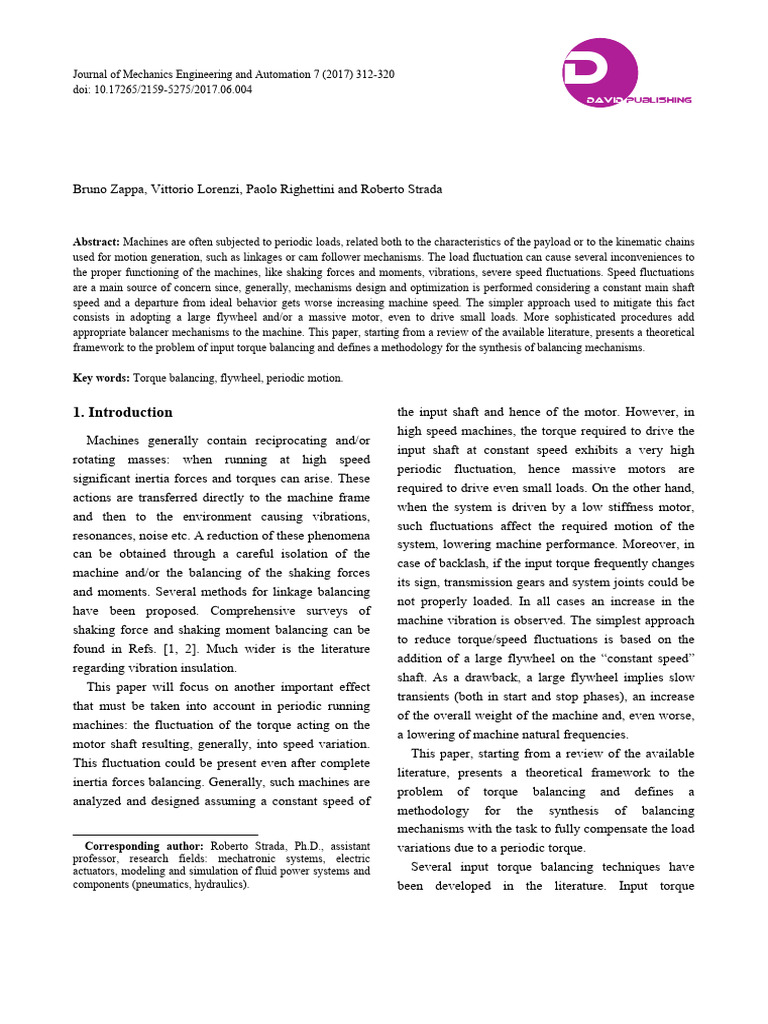 Design of Torque Balancing Mechanisms | PDF