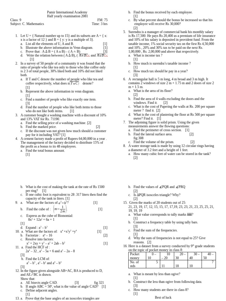 Class 9 Math Pdf